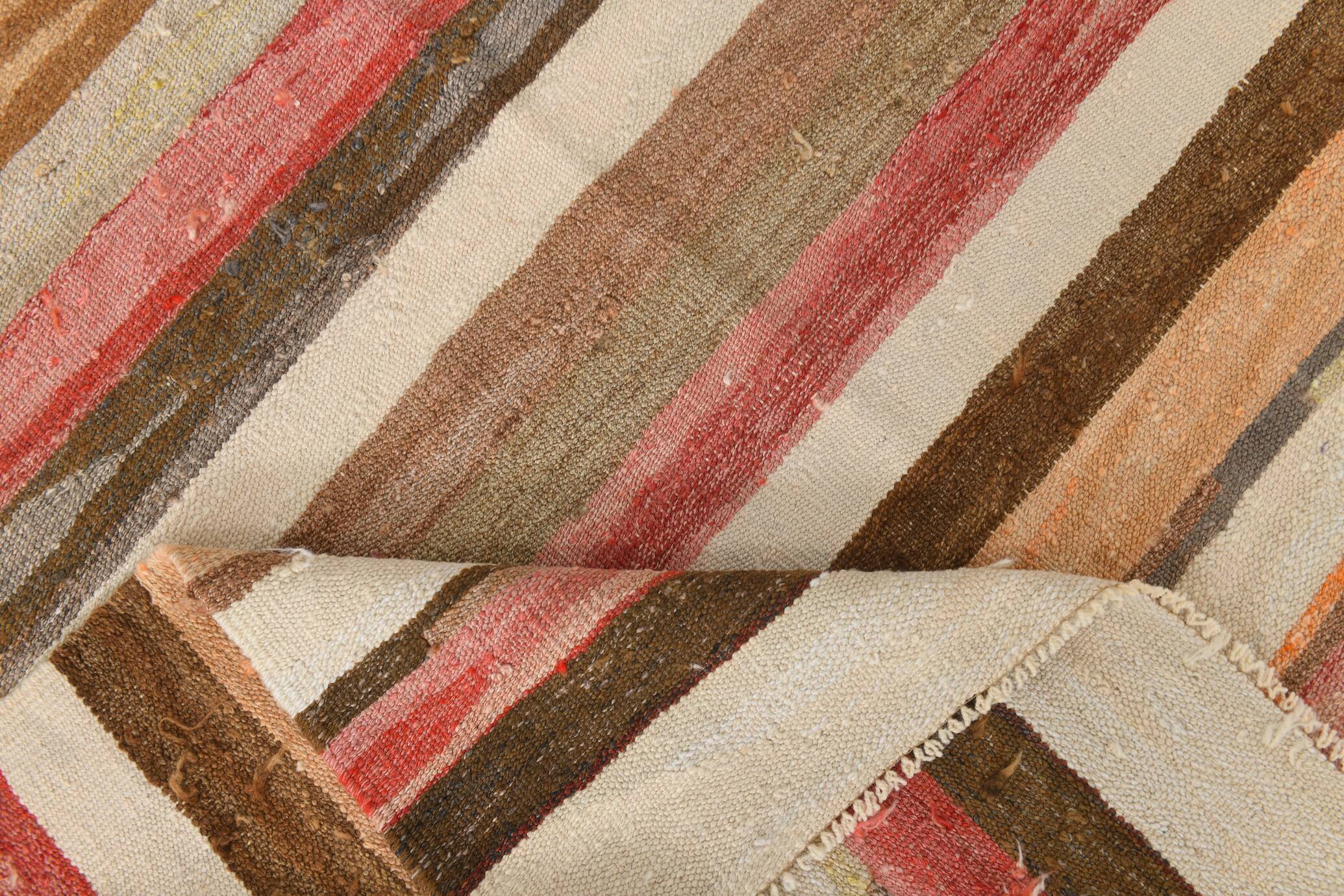 Grand Kilim Vintage Géometrique, Tons Terre & Rouge, Fait Main, 293x386 Cm