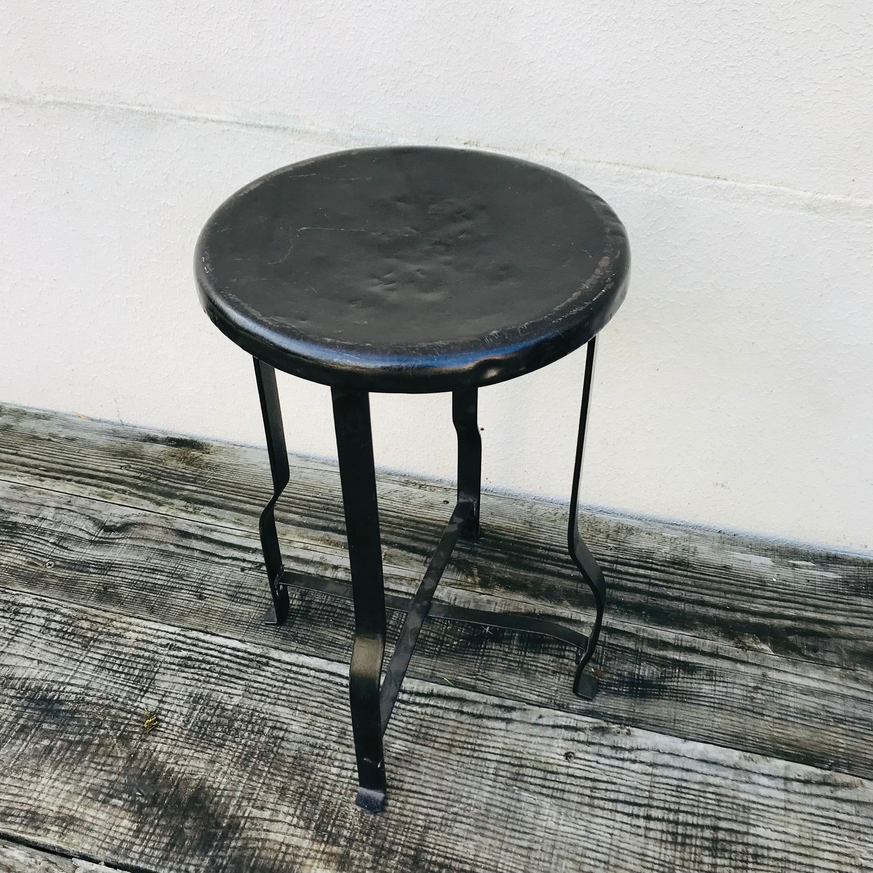 Vintage riveted metal bottom stool 1930