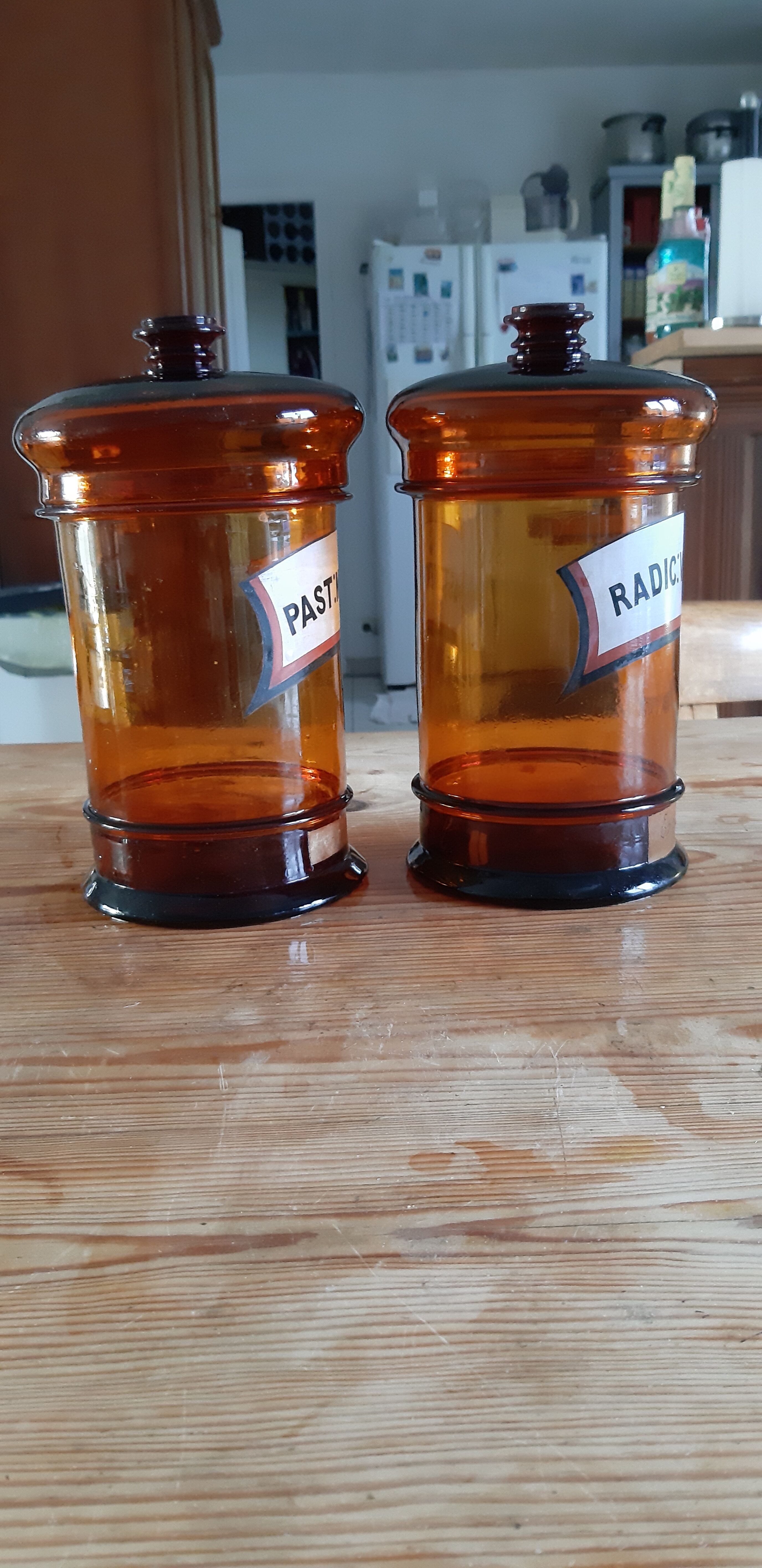 Pair of brown glass pharmacy jars