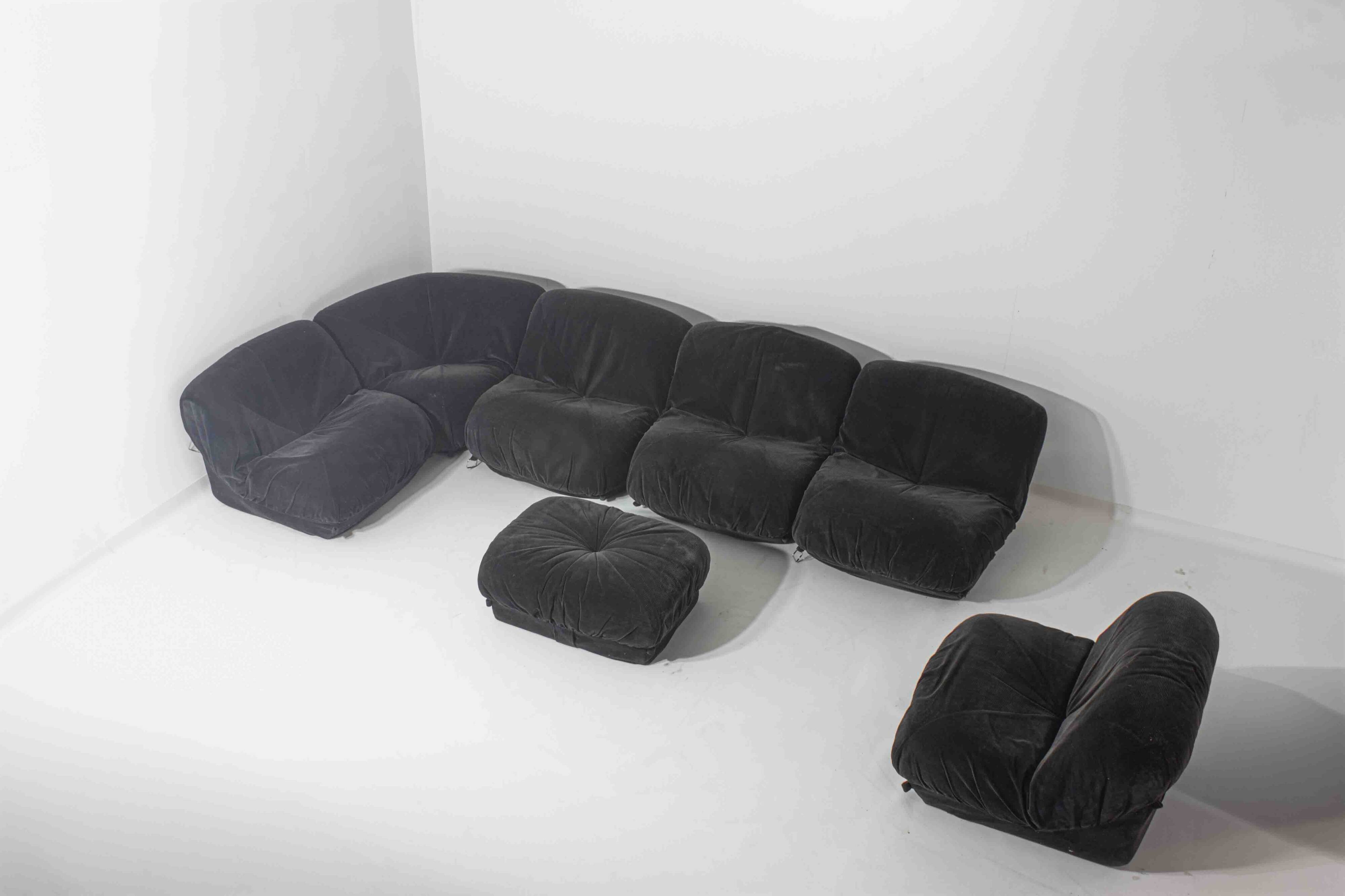 Modular "Patate" sofa in black corduroy velvet by Airborne, France 1970s