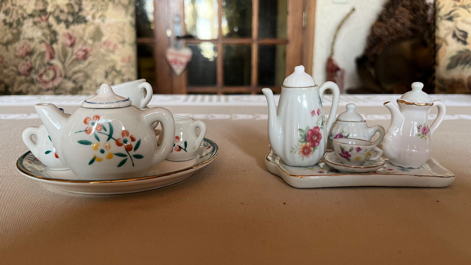 Set of 2 vintage doll coffee sets