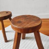 3 wooden tripod stools