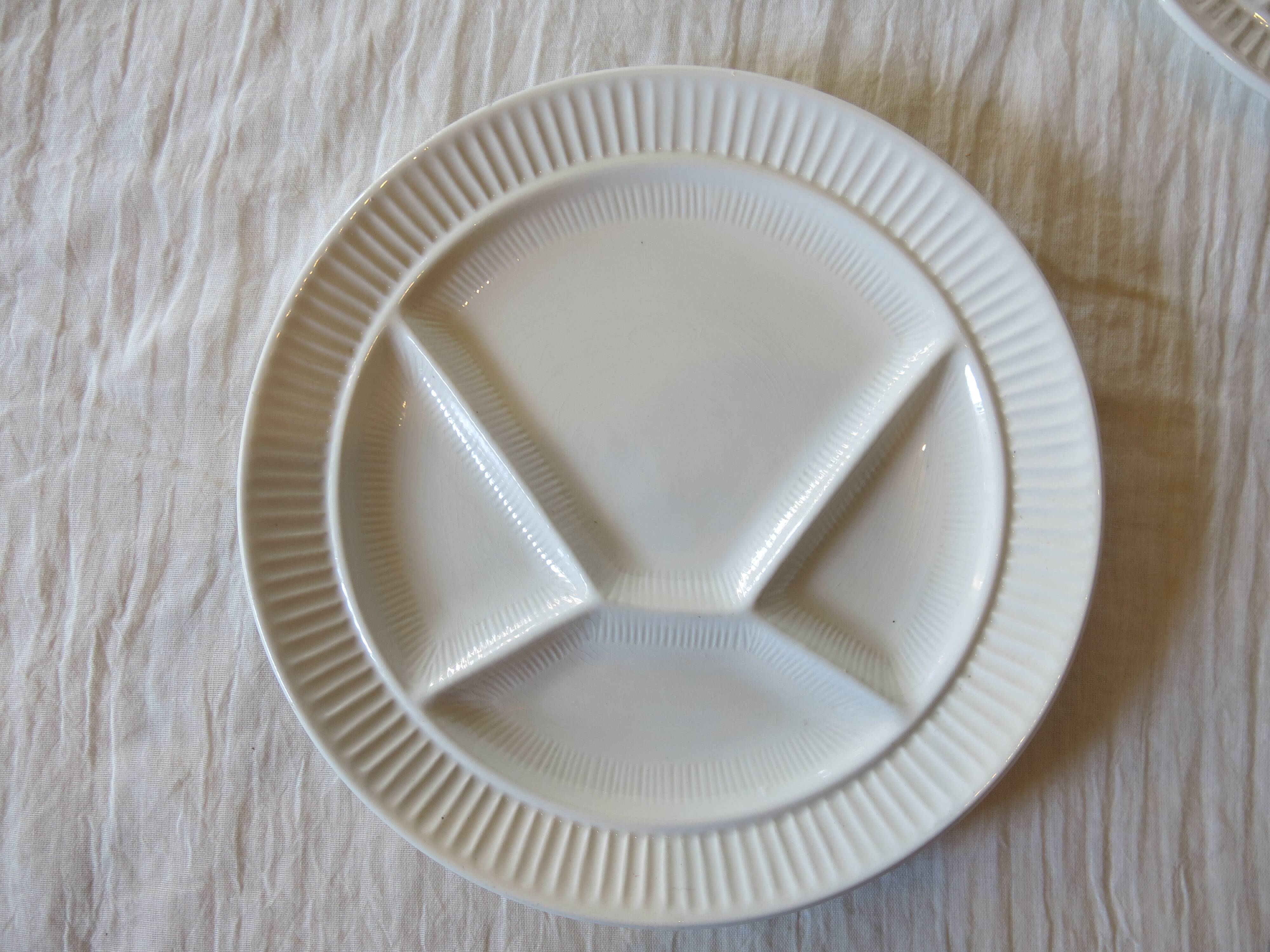 6 white Sarreguemines compartment plates