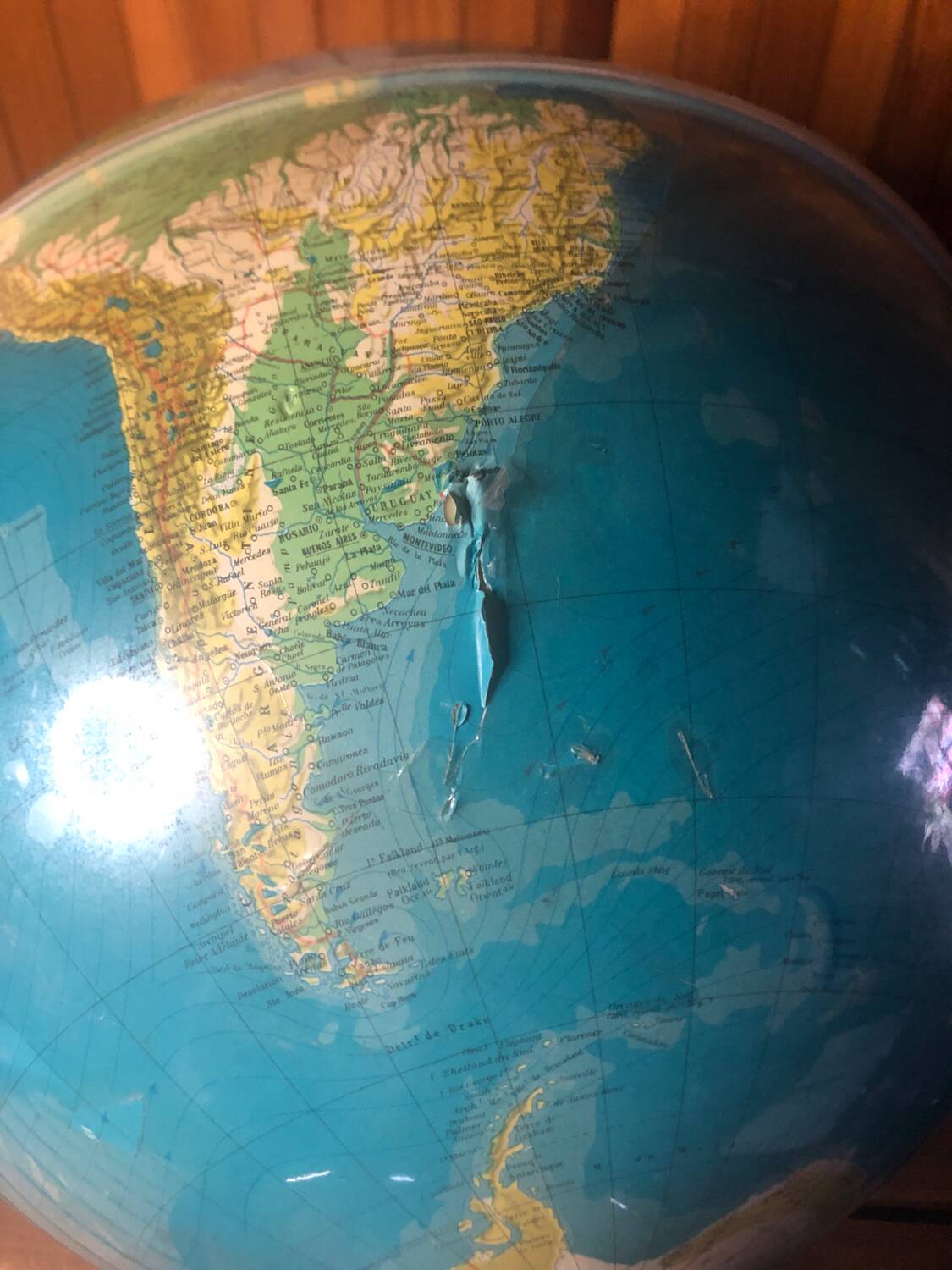 Old world map globe terrestrial grange batelière paris vintage #a356