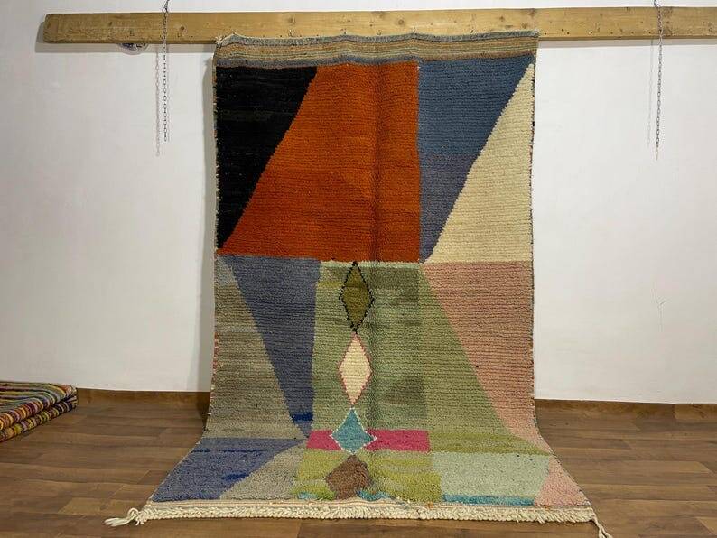 Handmade natural wool rug with colourful patterns 150/250 cm