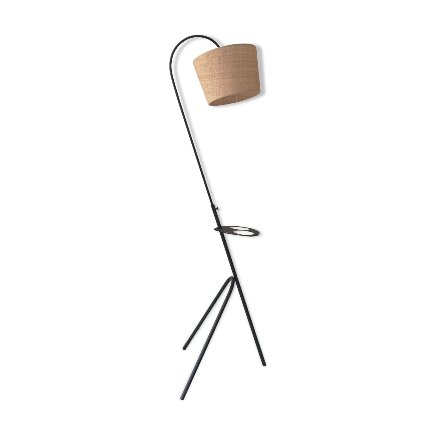 Vintage wire floor lamp/reading lamp in metal and wicker, 1960