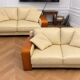 2 sofas 2 seats B&B Italia, cream leather and wood