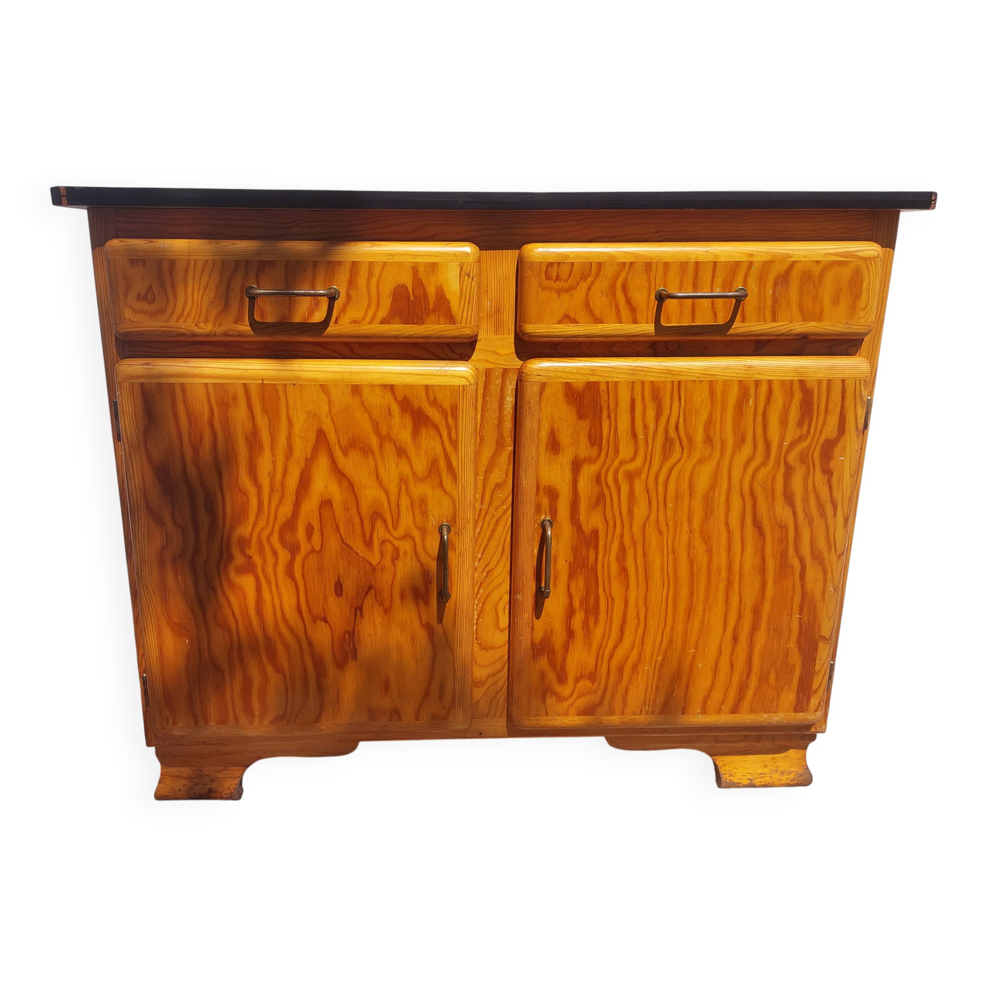 Mado wooden buffet, green and black tray, vintage.