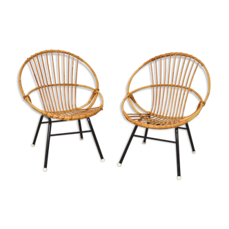 Pair of armchairs in rattan 1960