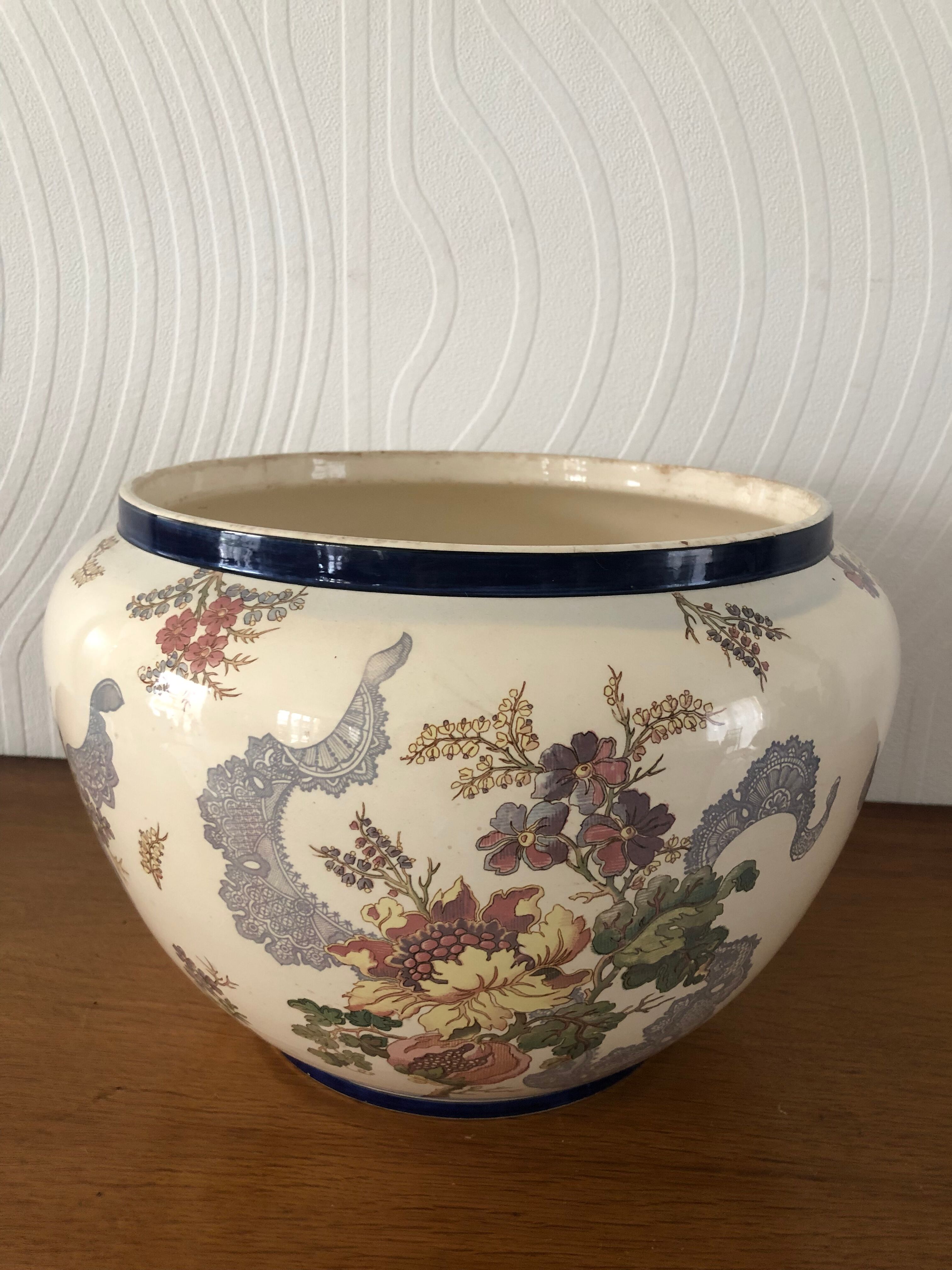 Faience pot lavallière sarreguemines floral motifs