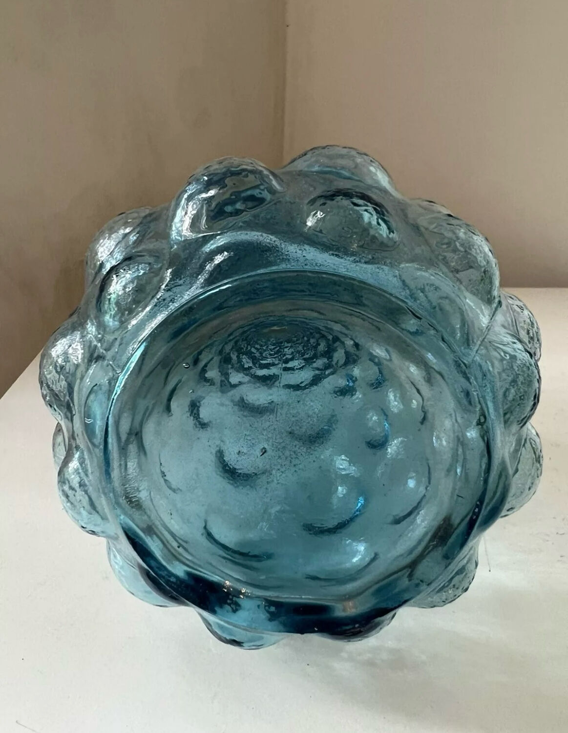 Vintage carafe with blue bubbles, glass, Empoli, Italy, 1960s