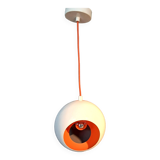 White openwork pendant light with orange interior 1970/1980.