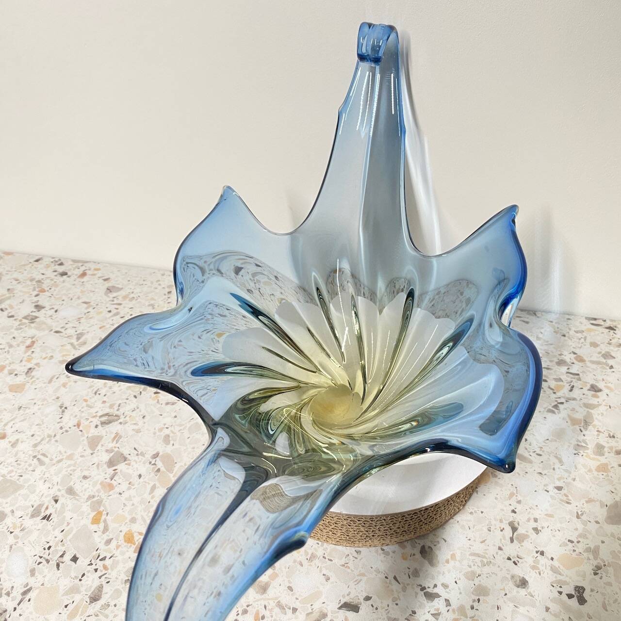 Large Murano centerbowl in blue & amber- Sommerso technique
