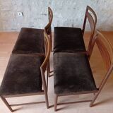 4 Mcintosh teak and velvet fabric chairs vintage 1960