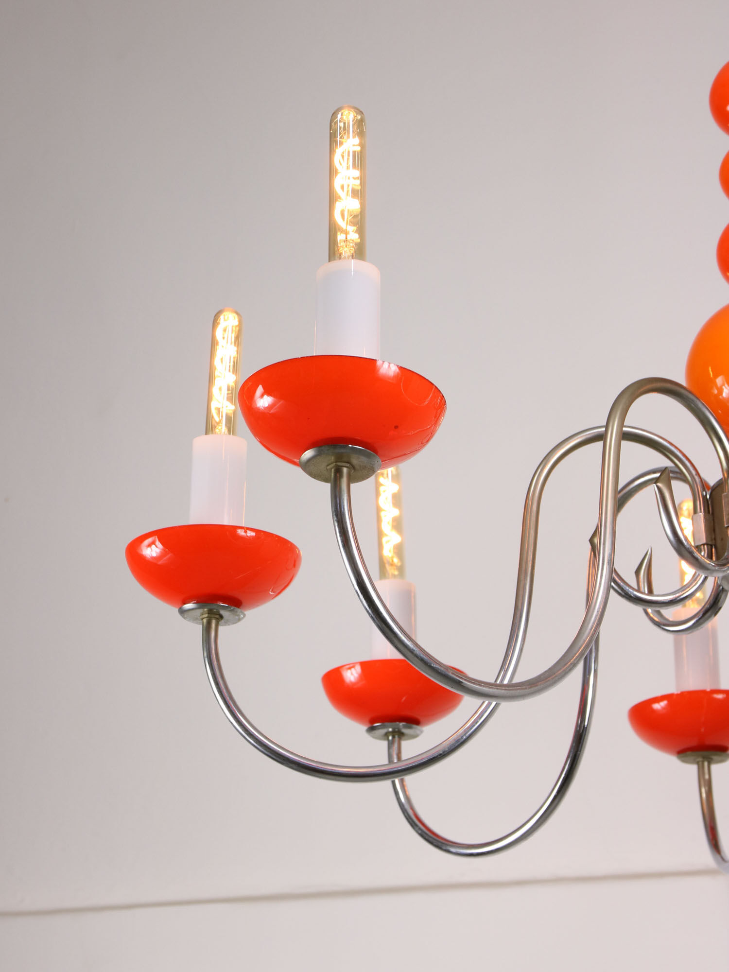 Lustre vintage orange Murano glass 8 bras