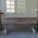 Console, solid walnut table, foldable extensions, grey patinated legs.