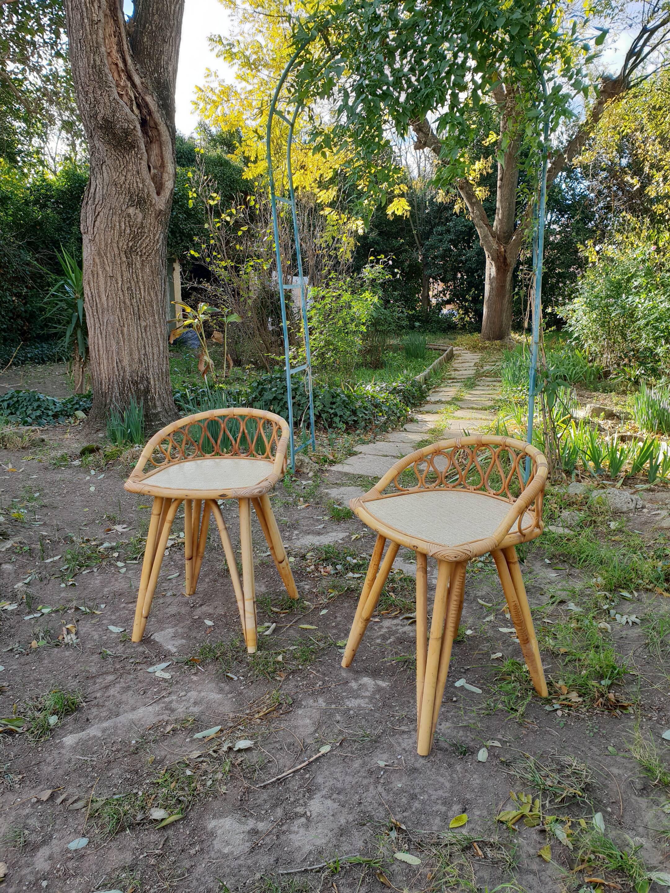 Pair of bedside rattan 1970