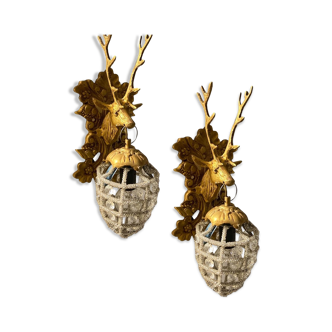 Crystal Beaded Stag Head Sconces, Set of 2