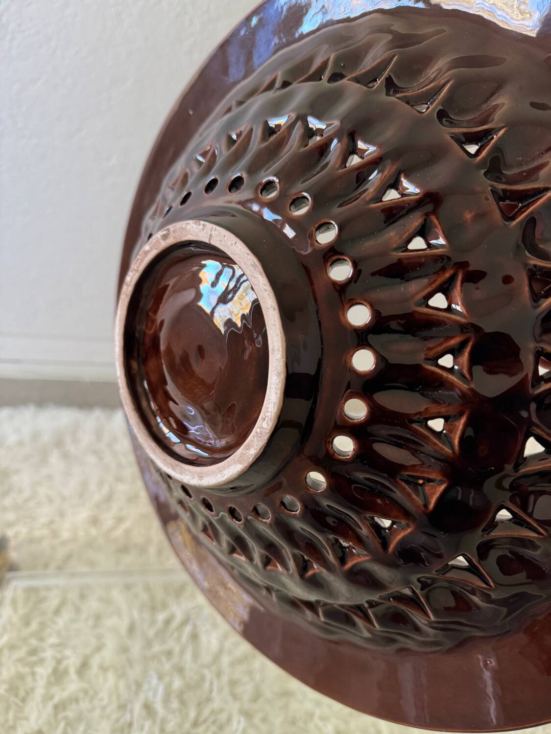 Large decorative openwork ceramic dish Vallauris 60s