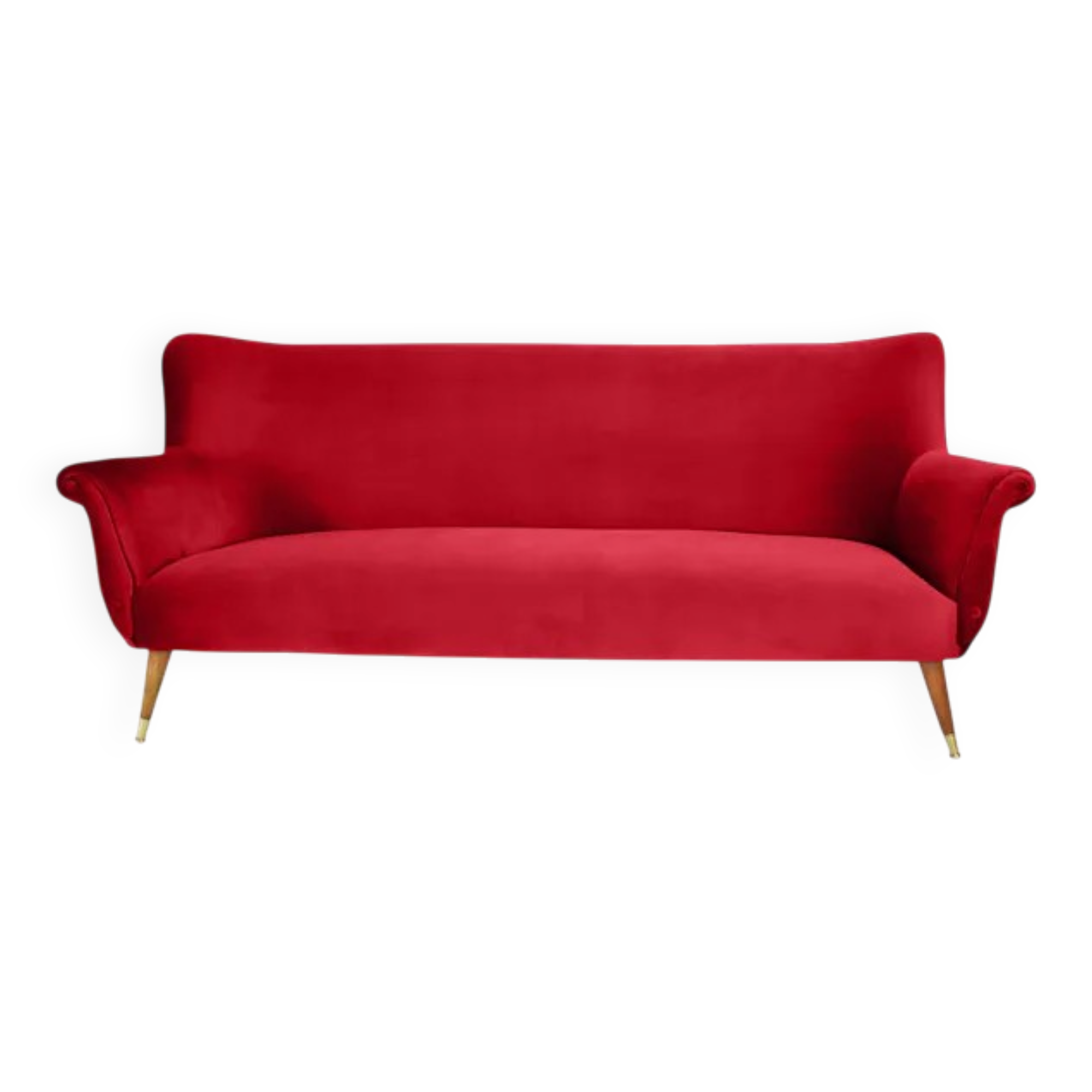 Three-seater velvet canapé in burgundy, Germany 1960s, restored.