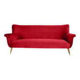 Three-seater velvet canapé in burgundy, Germany 1960s, restored.