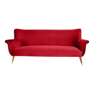 Three-seater velvet canapé in burgundy, Germany 1960s, restored.