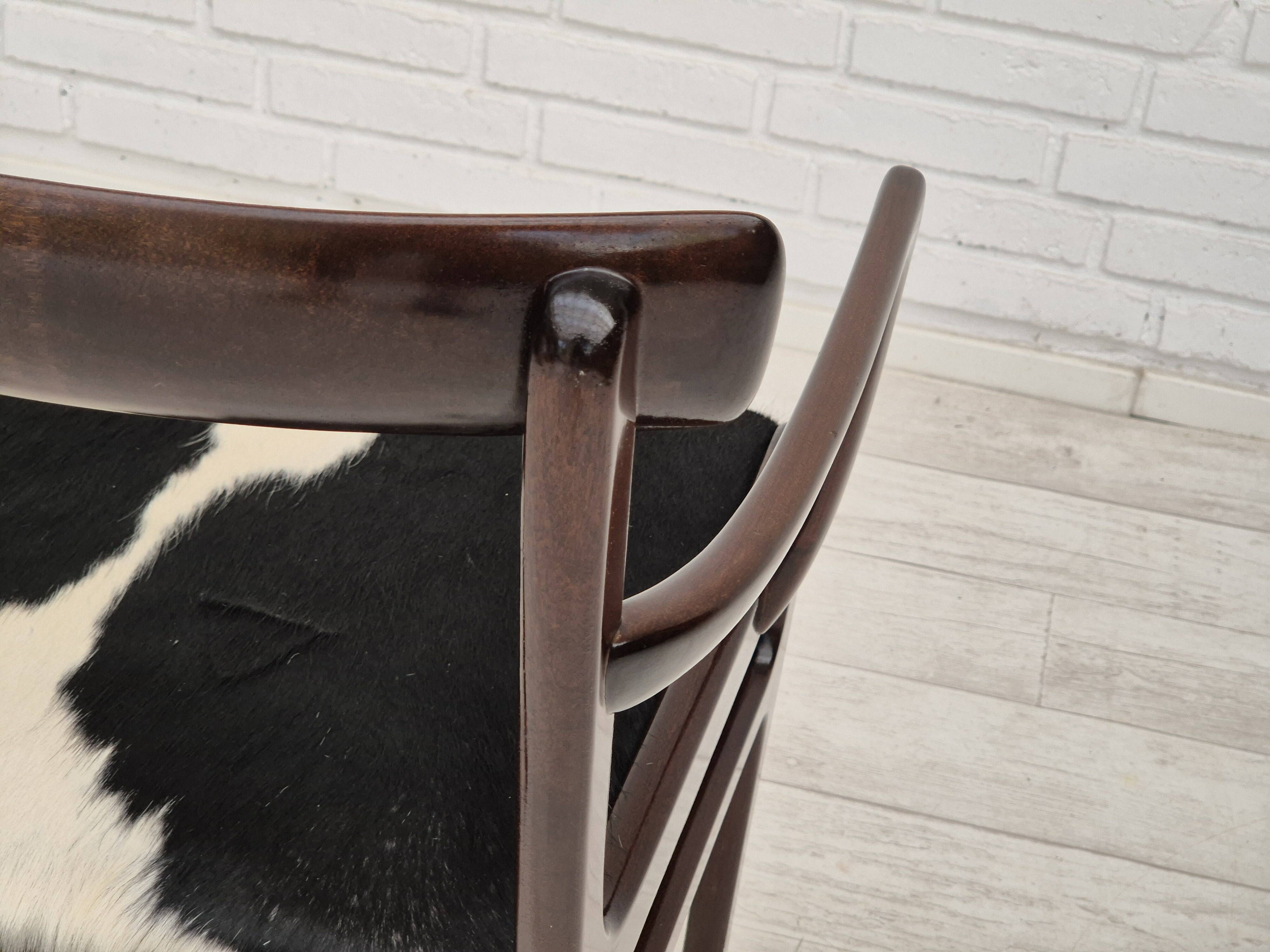 1960s, Danish design by Ole Wanscher, armchair, mahogany wood, cowhide, reupholstered.