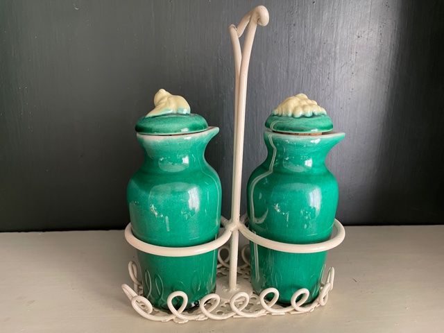 Oiler vintage vinegar 1950 ceramic and perforated metal
