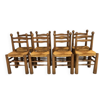 Set of 8 Charles Dudouyt Brutalist Dining Chairs 1960