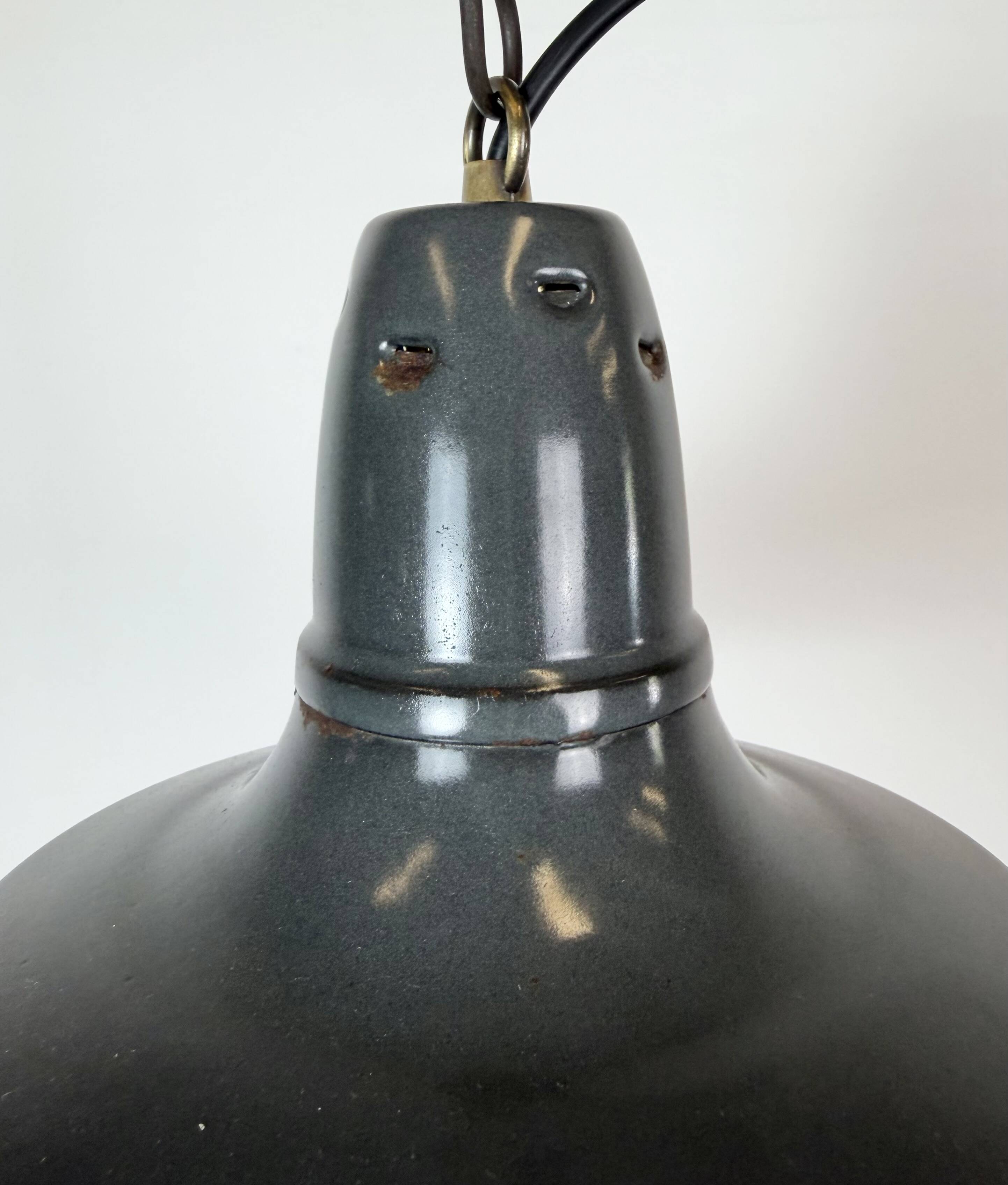 Industrial French Black Enamel Factory Pendant Lamp, 1960s