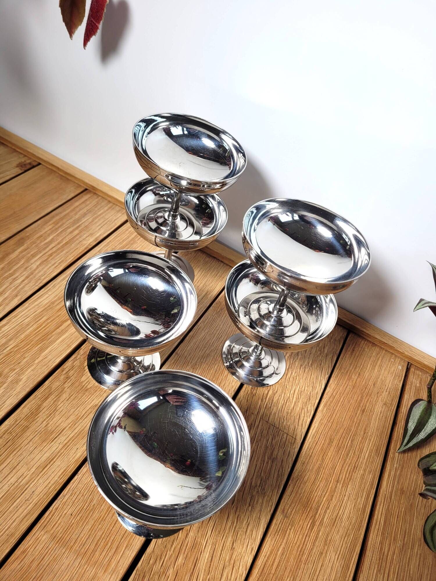 Set of 6 vintage stainless steel ice cream cups Letang Remy 1970
