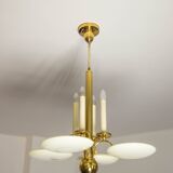 Art Deco Brass and Glass Chandelier, 1930s