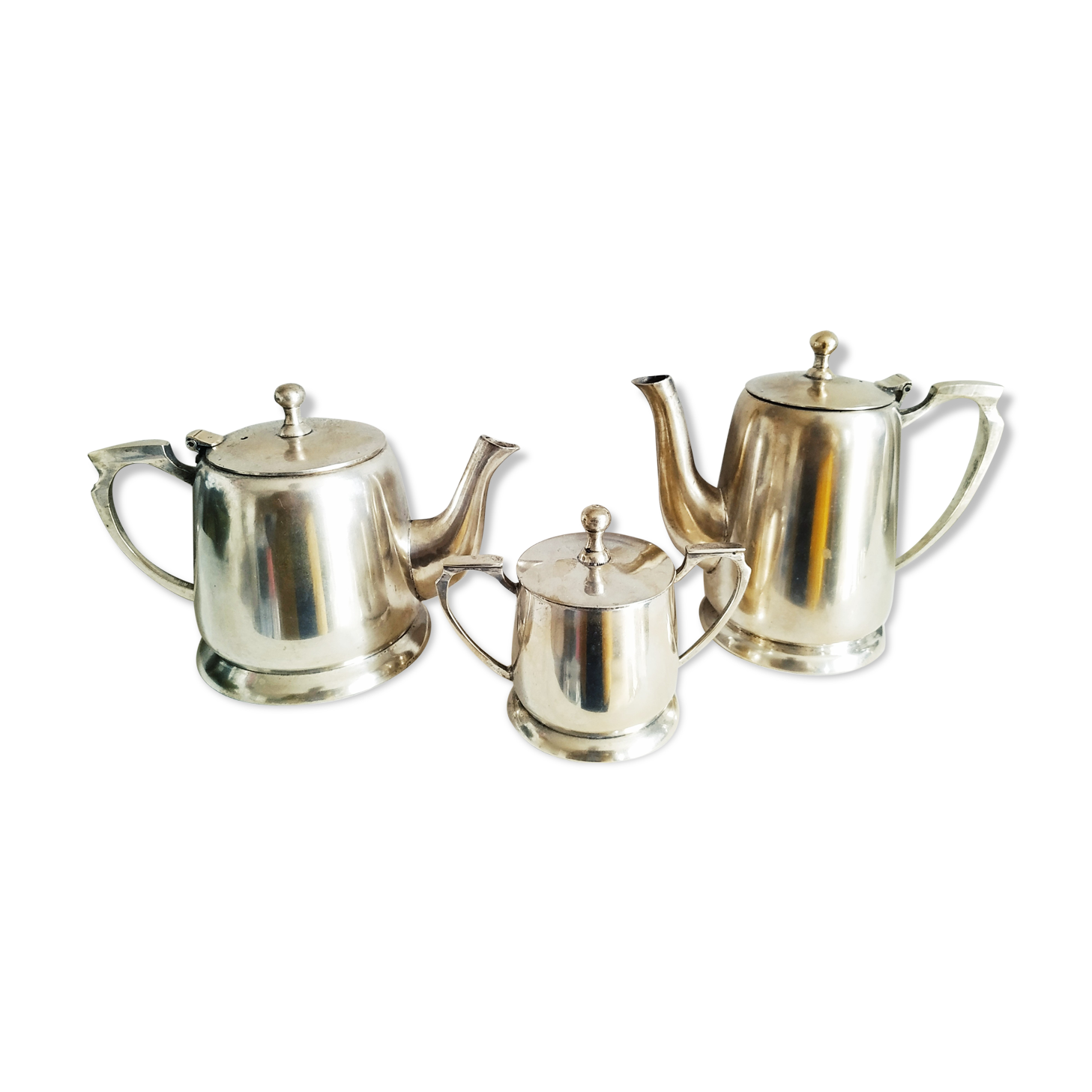 Coffee pot, teapot, sugar bowl and art deco milk pot