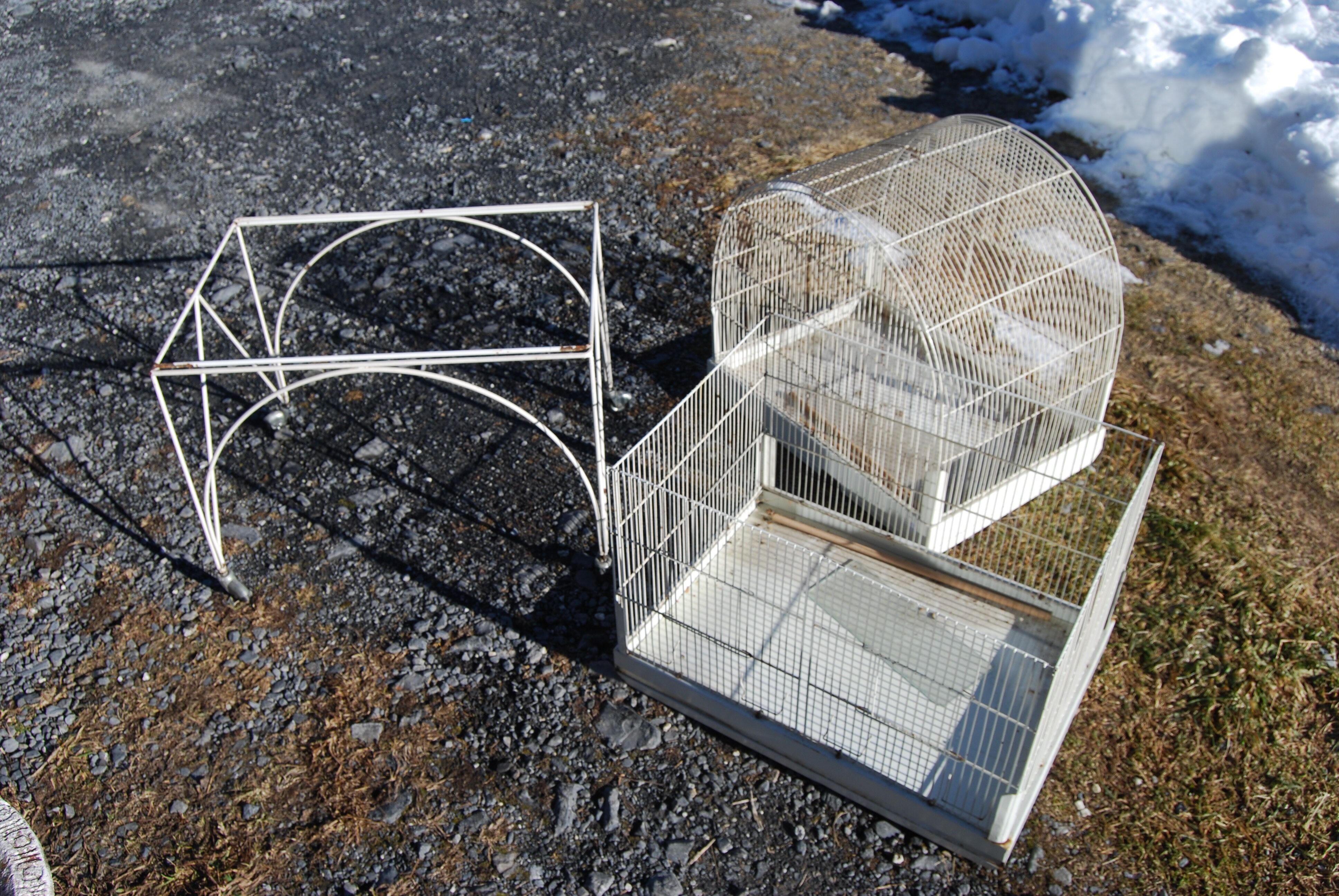 Vintage aviary, foot cage on wheels 147x67x49cm.