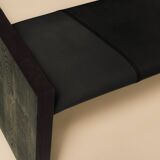 Maërl SEPIA bench, ebonized chestnut and black leather.