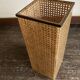 1970 wicker and plexiglass wastebasket