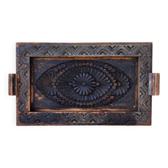 Antique Arts And Crafts Serving Tea Chipped Wood Tray