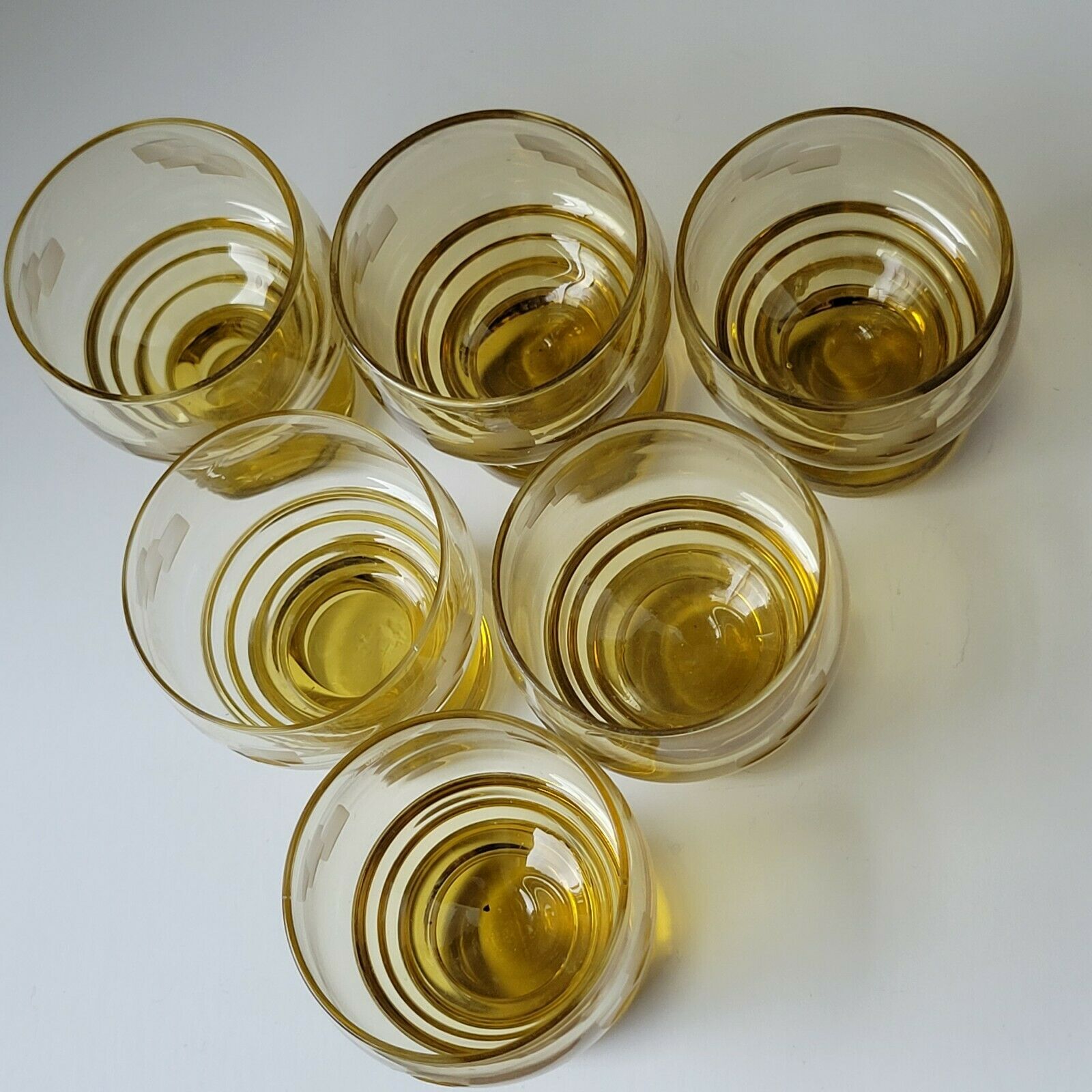6 old art deco yellow cut glass liqueur glasses