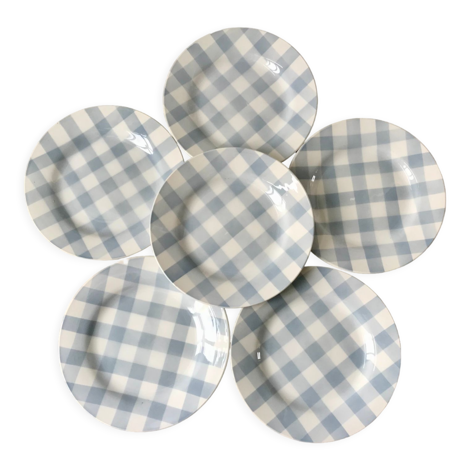 Set of 6 flat plates digoin sarreguemines model "scottish" sky blue 40s-50s
