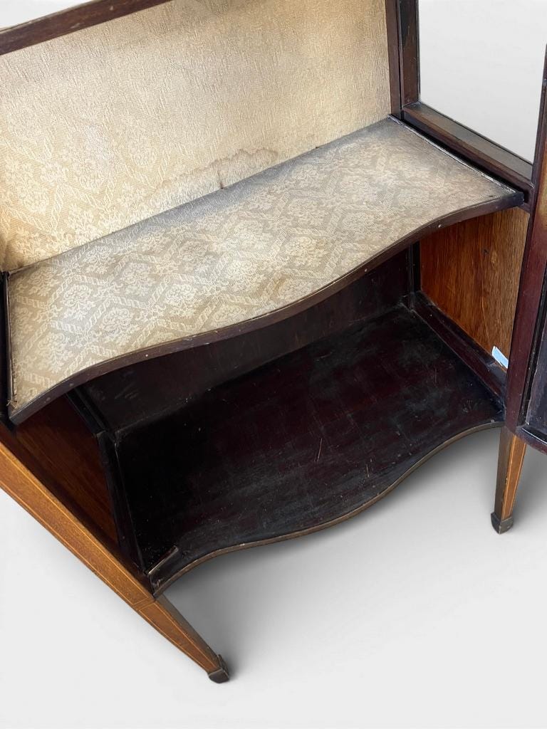 vintage wooden display cabinet with curved glass