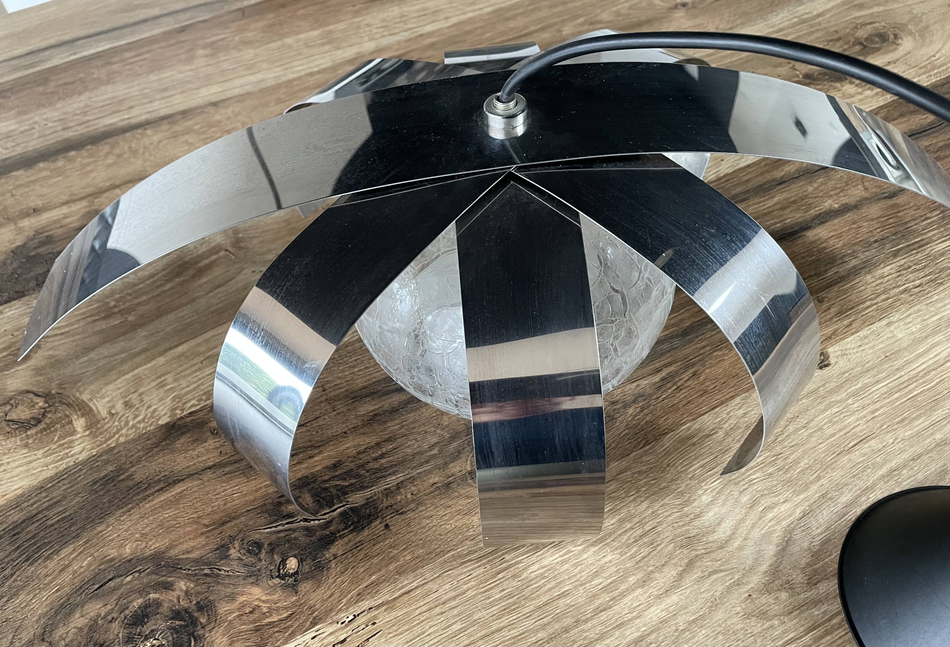 Chrome metal/glass chandelier pendant light from the 70s