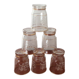 Set of 6 glasses decorations relief white flowers and golden edging - vintage