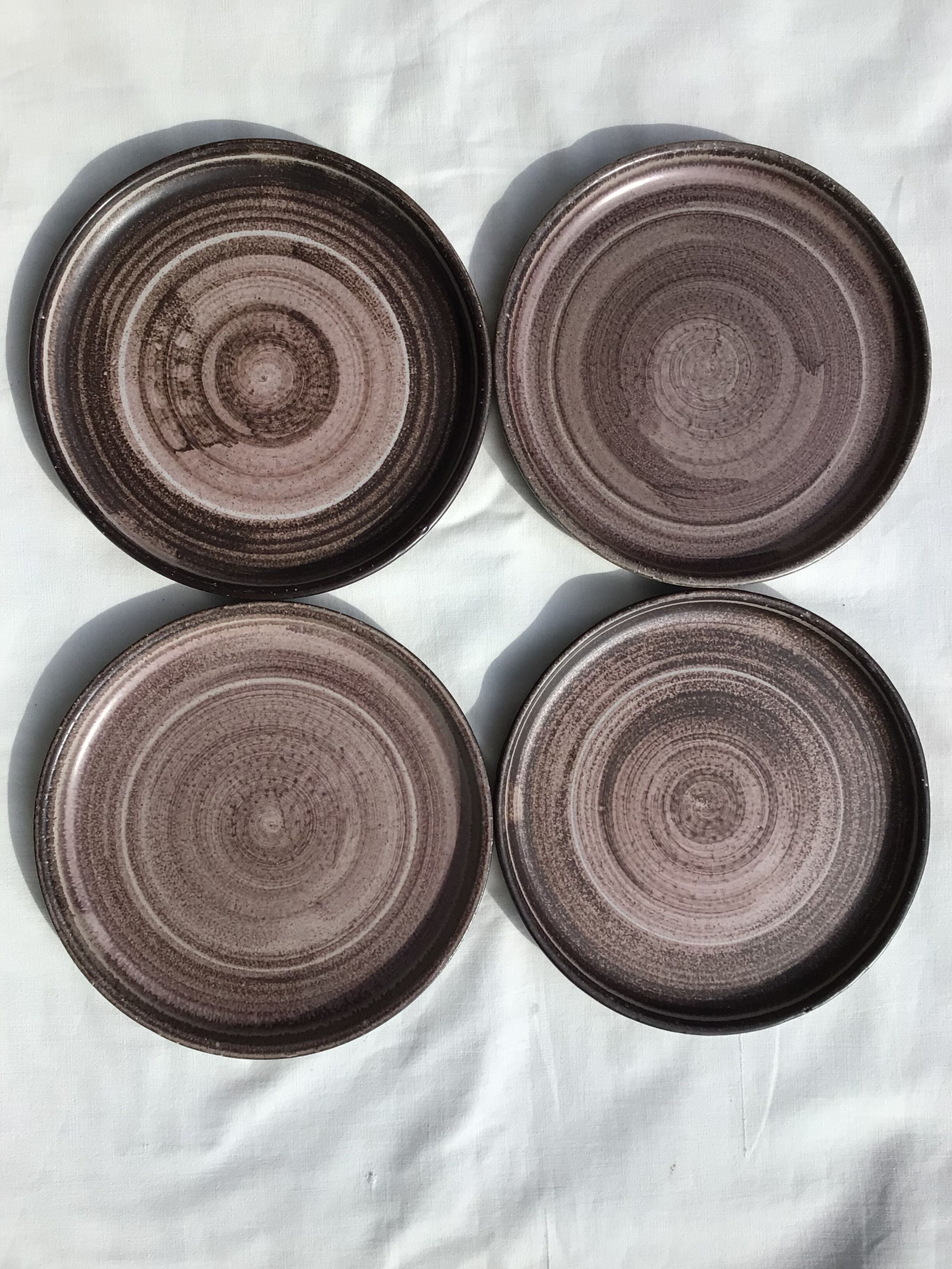 4 assiettes dessert grès artisanal grès brun rose