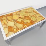 Large vintage coffee table in chrome metal, yellow onyx stone and resin from the 70s
