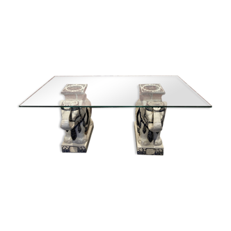 Coffee table with two ceramic legs