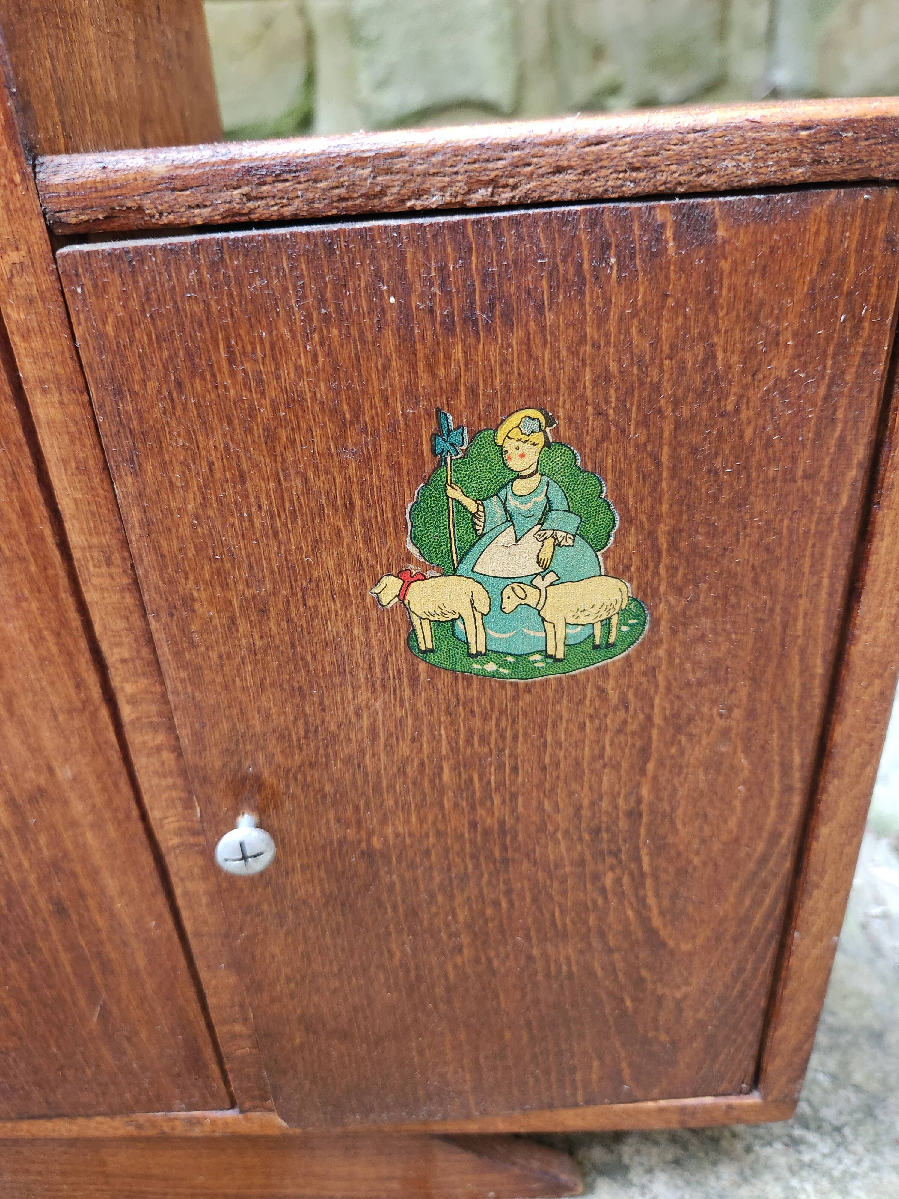 Vintage wooden doll wardrobe Art Deco