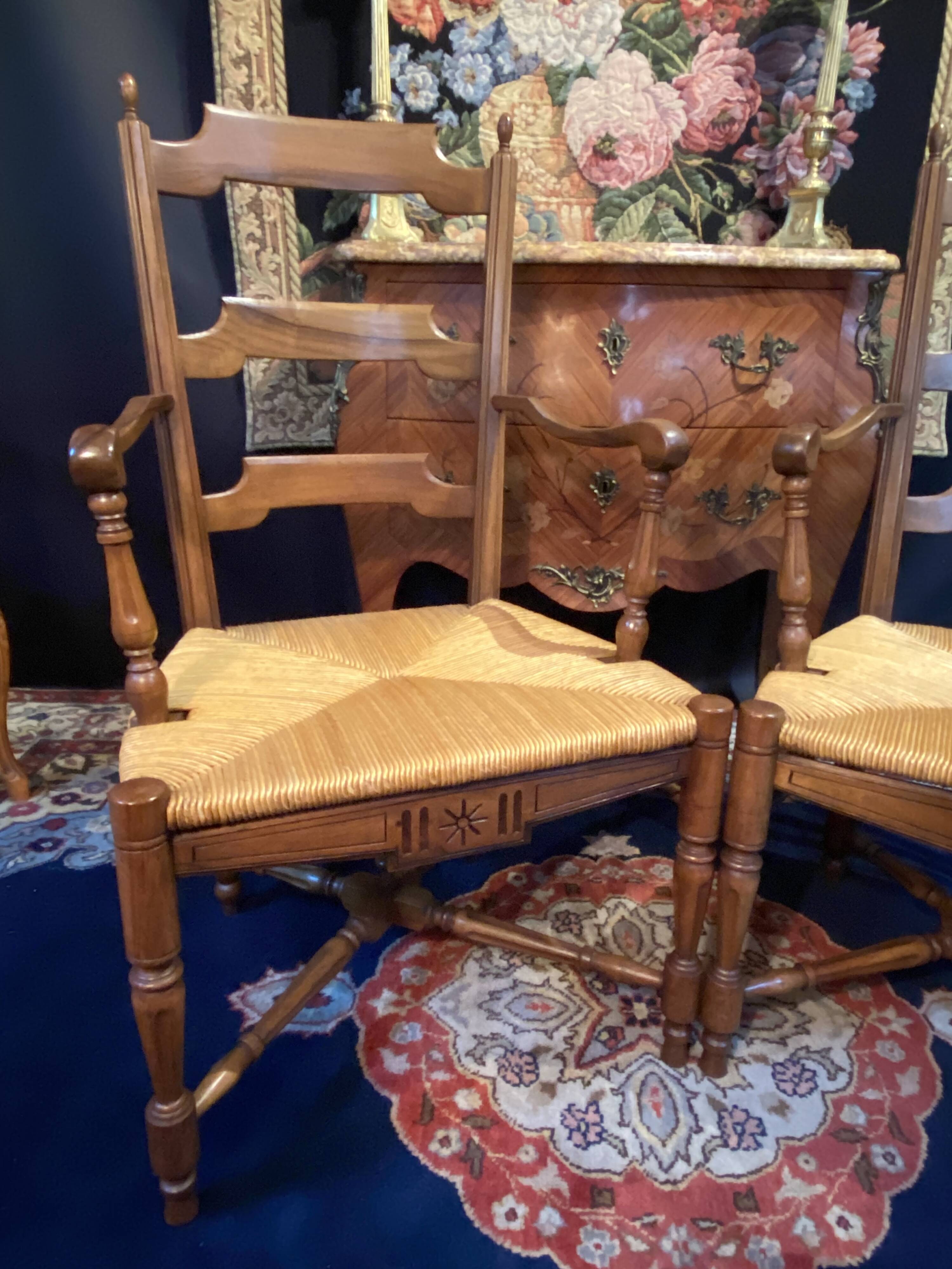 Pair of solid walnut armchairs in Provençal style