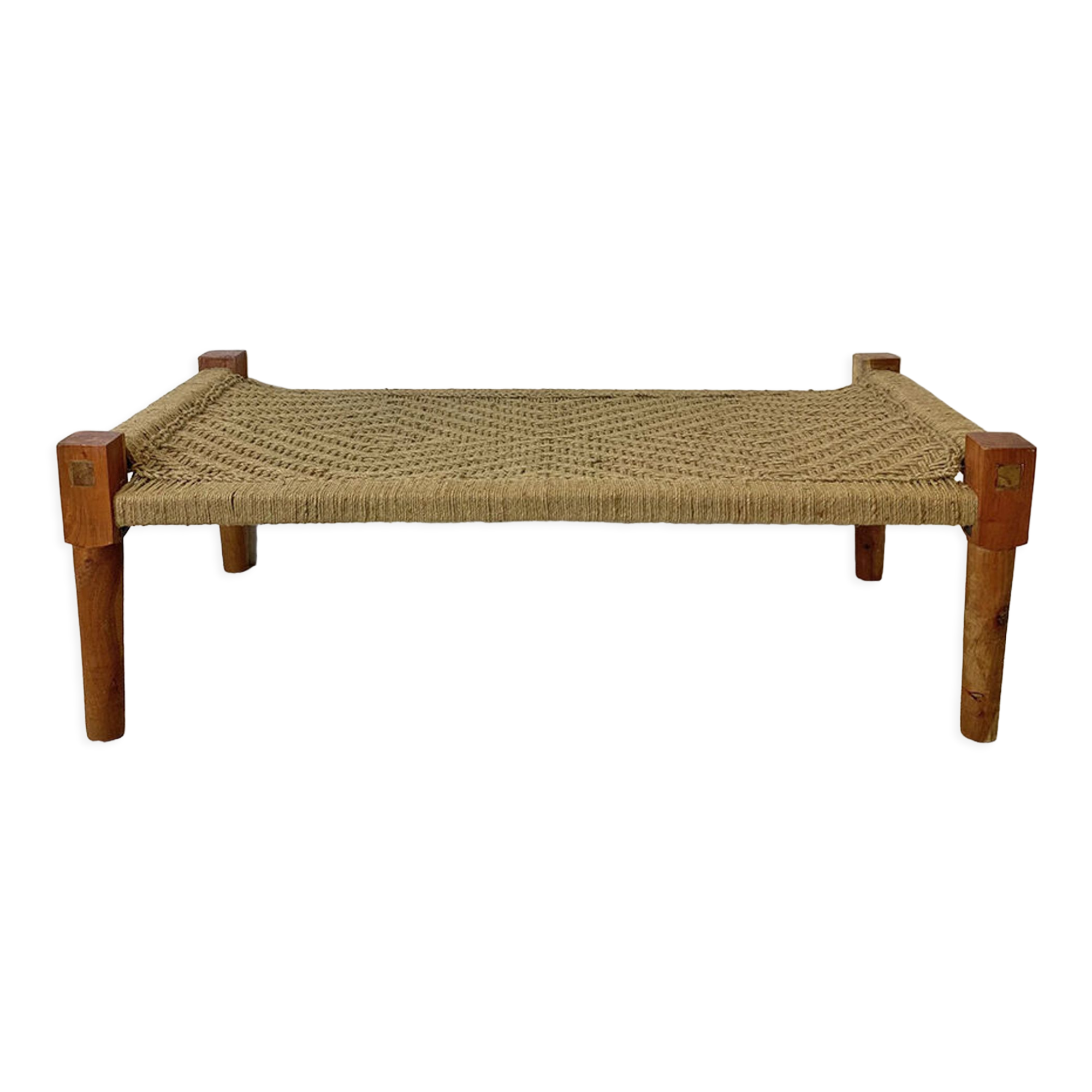 Charpoy Indian bench in braided rope