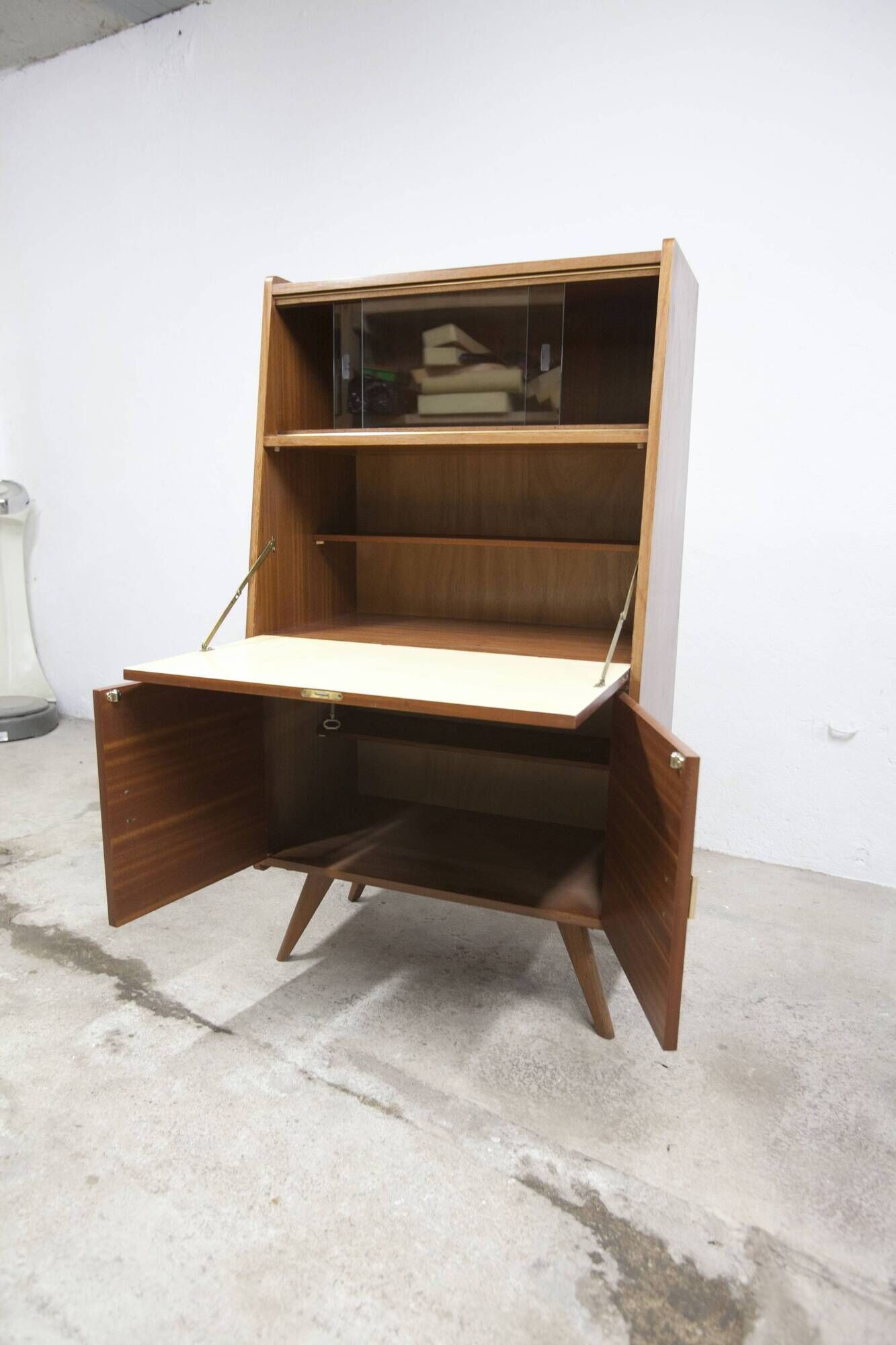 1960 Scandinavian secretary with teak compass feet and pastel yellow top