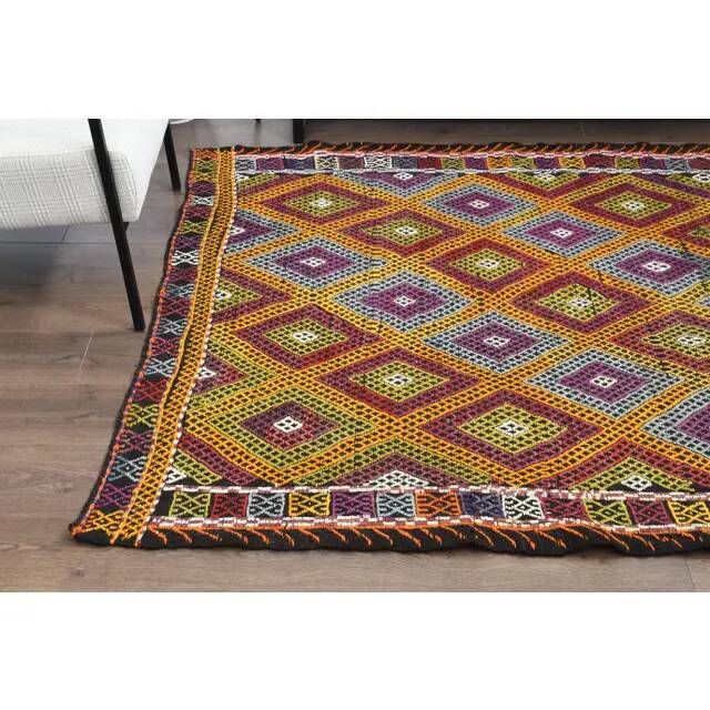1970s Vintage Turkish Oushak Handmade Wool Cotton Orange Area Rug 160x263